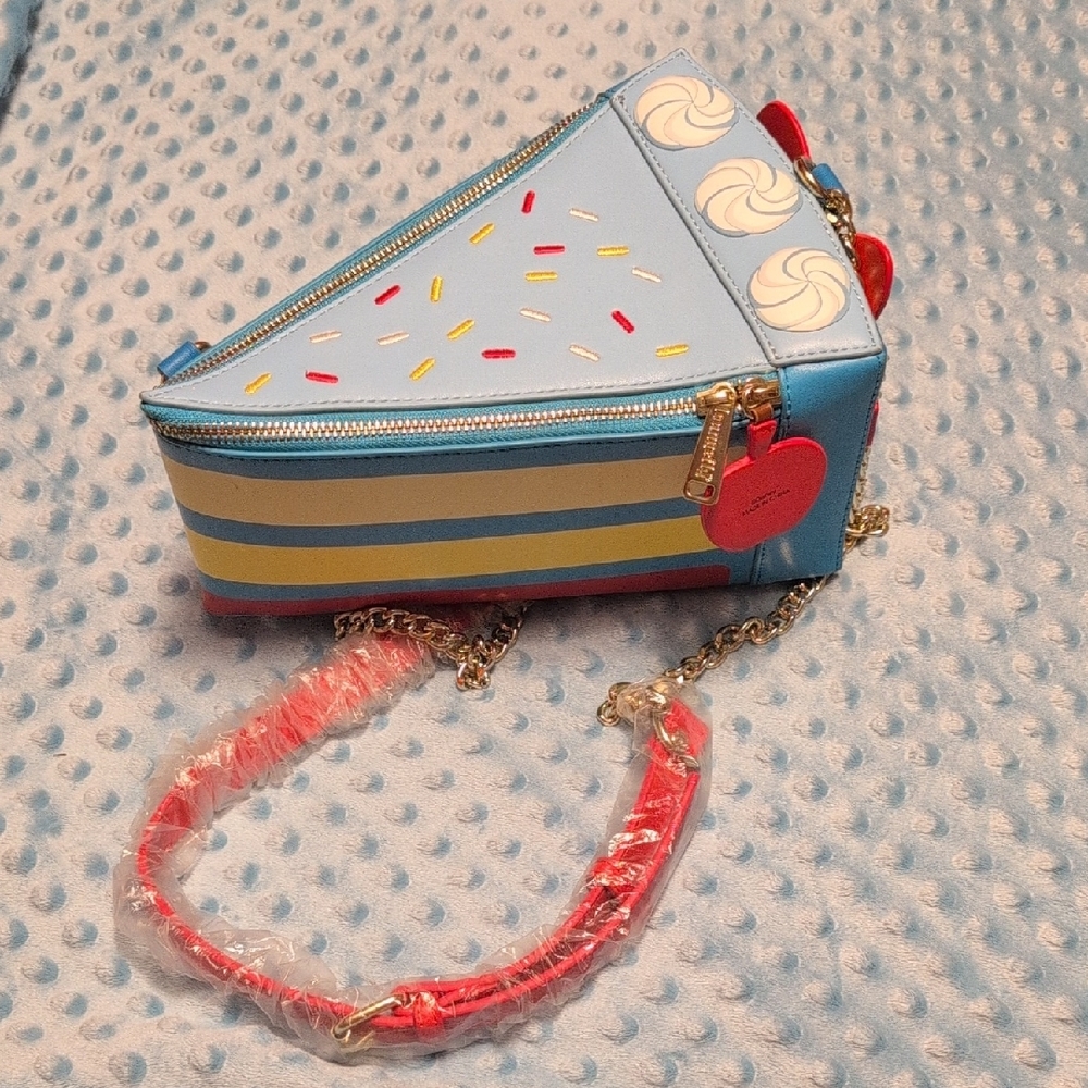 Blue Cake Slice Handbag with Red Strap